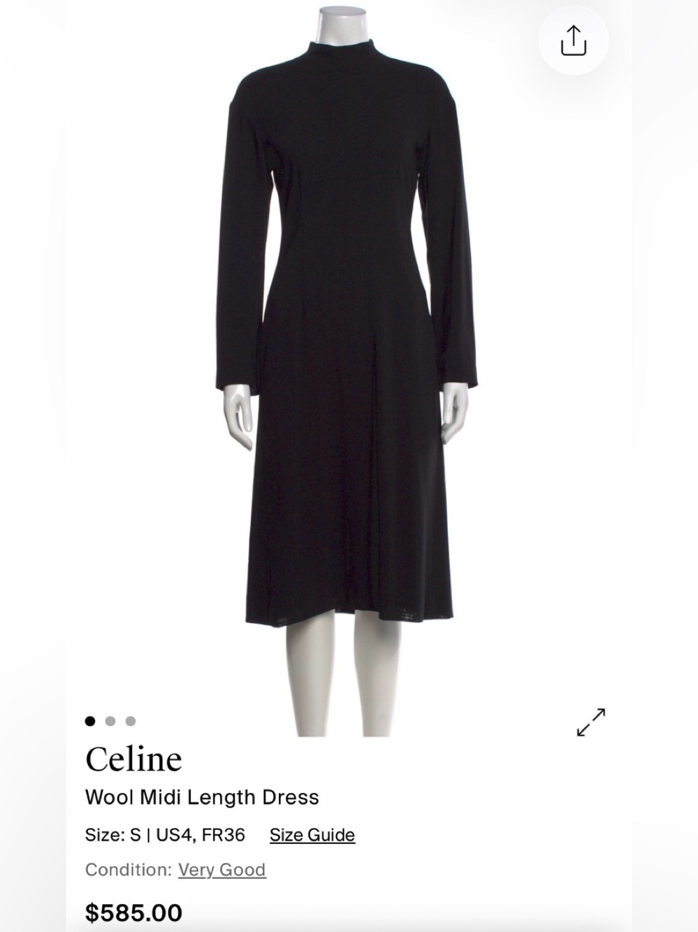 Celine Black Long Sleeve Dress